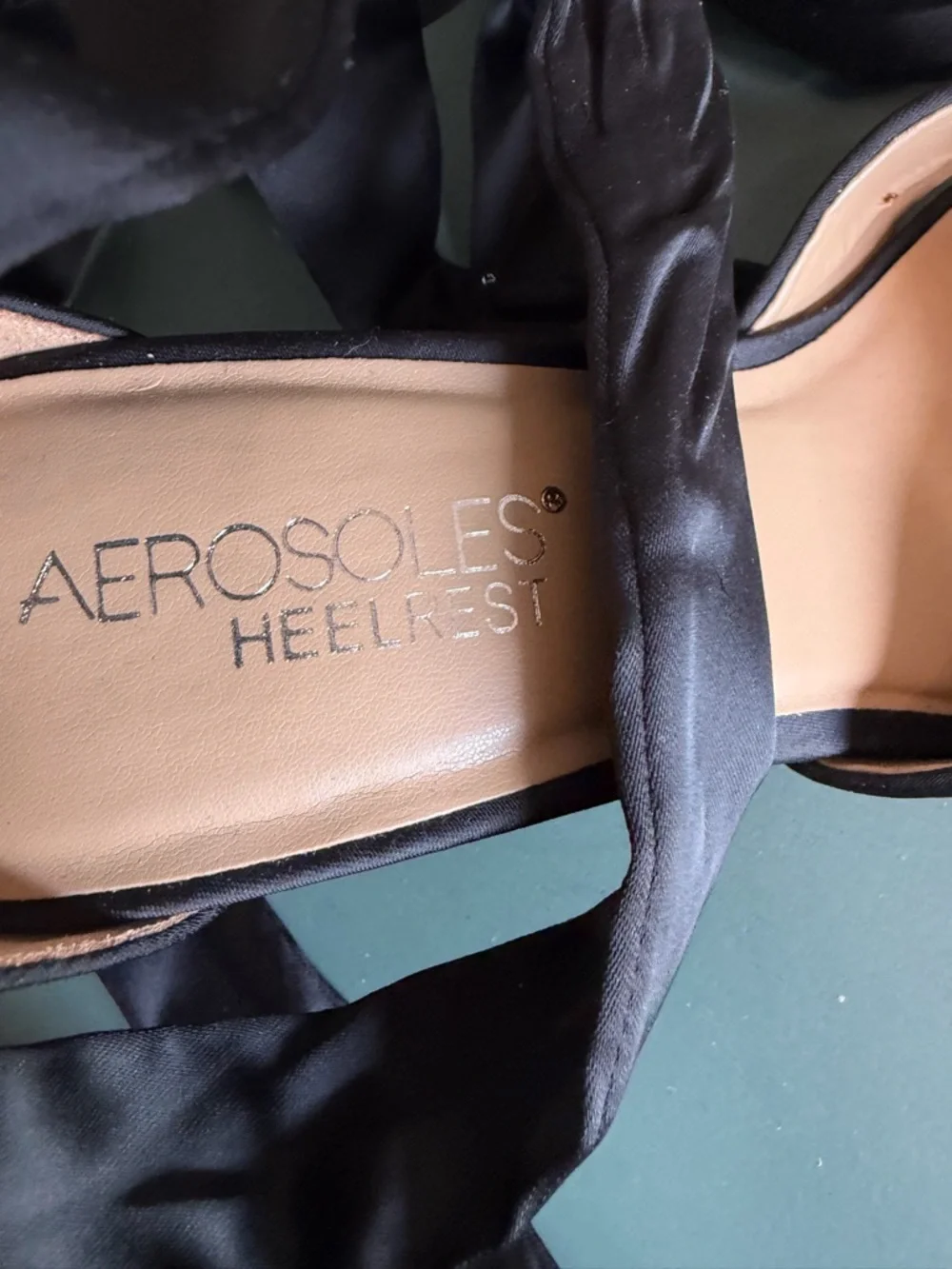 AEROSOLES Black Satin Heelrest Ankle Tie Heels - Picture 12 of 13